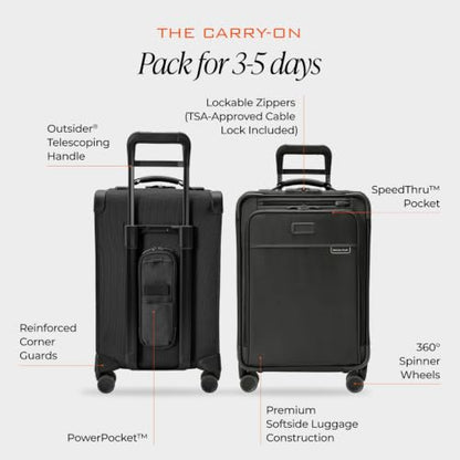 Briggs & Riley Baseline Essential Softside Carry-On Spinner Luggage, Black - color: Black, size: 22" Carry-On