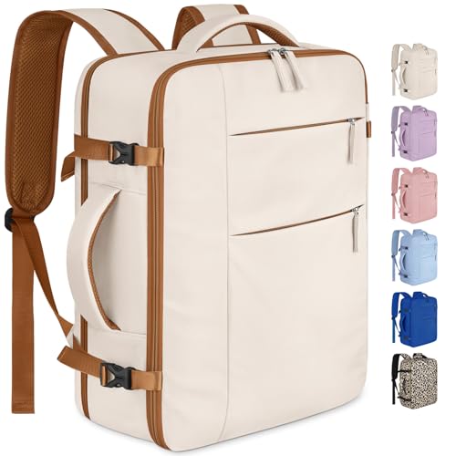Travel Backpack for Women Men Waterproof Laptop Backpack Airlines Approved Carry On Backpack Bag Computer Bookbag for Business, Work, Traveling Fits 17 Inch Laptop(Beige &Brown Zipper) - color: Beige With Brown Zipper, size: 17 Inch