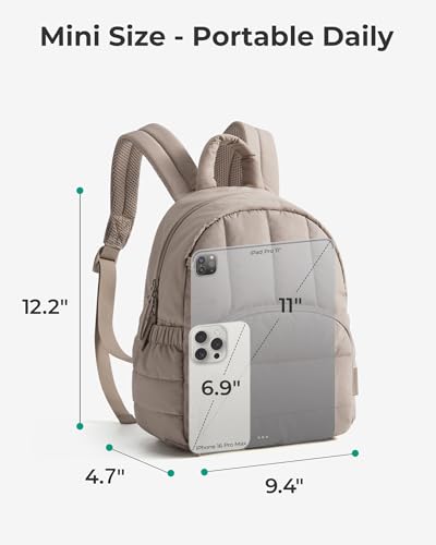 BAGSMART Mini Backpack for Women, Lightweight Puffer Backpack Purse, Quilted Casual Daypack, Water-Resistant Bookbag - color: Olive Green