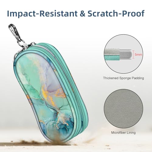 FINTIE Double Sunglasses Case, Soft Portable Eyeglasses Pouch with Clip - color: Emerald Marble