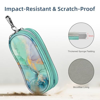 FINTIE Double Sunglasses Case, Soft Portable Eyeglasses Pouch with Clip - color: Emerald Marble