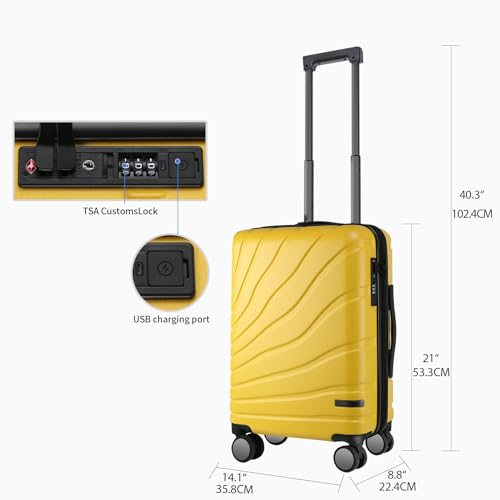 VANKEAN 20" Expandable Hardshell Spinner Carry-On with TSA Lock Approved - color: Yellow