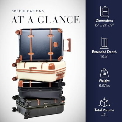 Bric's Bellagio 3.0 Spinner Trunk - Airline Approved Luxury Hardshell Carry On Luggage with Large Wheels,Telescopic Handle, Leather Detailing - Expandable Rolling Suitcase - 21", Blue - color: Blue, size: Carry-on