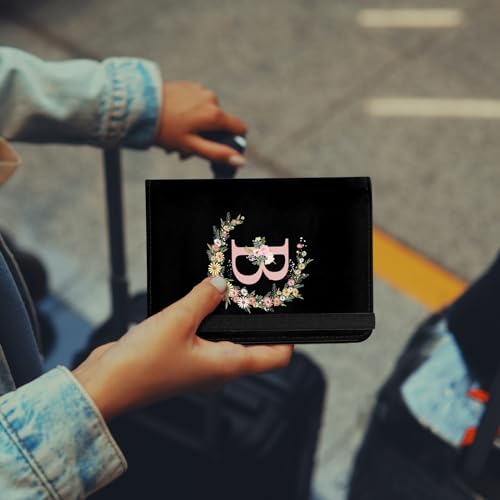 Cute Passport Holder and Holder Combo Passport Cover with RFID Blocking Women Men Compatible Wallet Credit Card Protector (Initial Monogram-B) - color: black-b