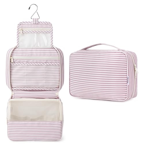 Narwey Hanging Travel Toiletry Bag for Women, Travel Makeup Organizer Bag - color: ZB-Dusty Pink Stripe