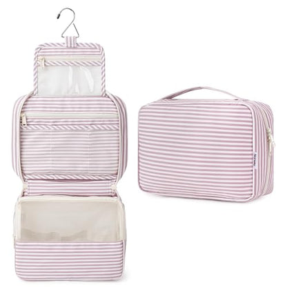 Narwey Hanging Travel Toiletry Bag for Women, Travel Makeup Organizer Bag - color: ZB-Dusty Pink Stripe
