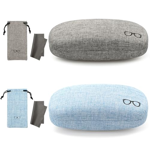 Vemiss Hard Shell Sunglasses Case, Large Linen Fabric Protective Glasses Case for Men Women - color: Gray+blue, size: Sunglass Case