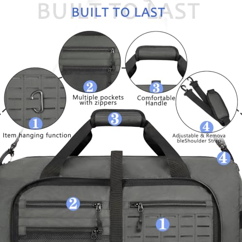 Goloni 65L Foldable Duffle Bag for Travel, Large Durable Travel Duffel Bag - color: Grey