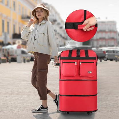 30'' Expandable Rolling Duffel Bag Suitcases w/Wheels,Foldable Luggage Bag - color: Red, size: 30"