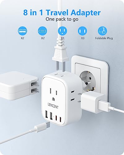 LENCENT 3 Pack European Travel Plug Adapter, US to Europe Type-C Foldable - style: Type C-3Pack-Most of Europe
