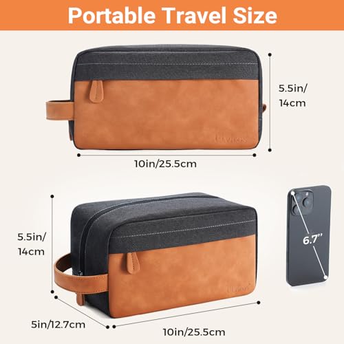 Elviros Toiletry Bag for Men, PU Leather Travel Dopp Kit, 2 Pack Gift Set - color: Brown, size: 2 Piece