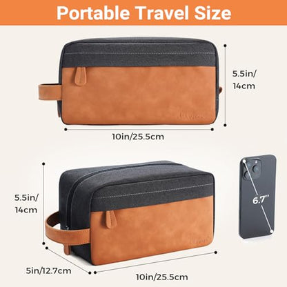 Elviros Toiletry Bag for Men, PU Leather Travel Dopp Kit, 2 Pack Gift Set - color: Brown, size: 2 Piece