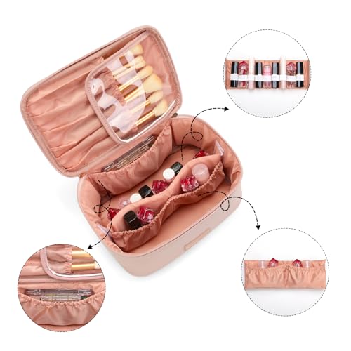 Wrangler Travel Makeup Bag 2pcs Set Cosmetic Bag with Makeup Brush Holder - color: Light Pink