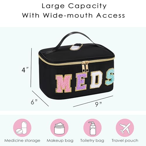 uekeboag Chenille Letter MEDS Nylon Makeup Bag(13Black) - color: 13Black