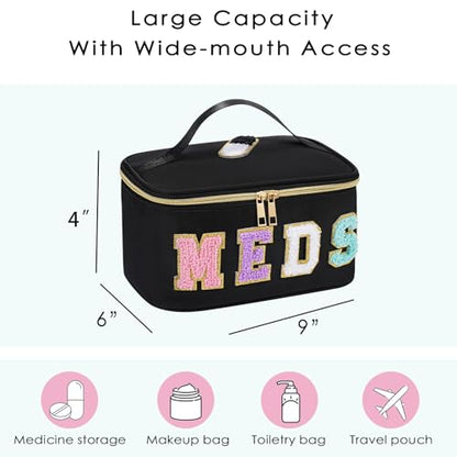 uekeboag Chenille Letter MEDS Nylon Makeup Bag(13Black) - color: 13Black