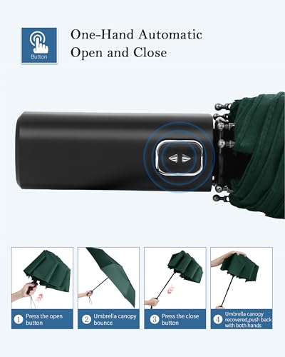 Compact Travel Umbrella, Windproof Auto Open & Close, Lightweight Design | Compact Travel Umbrella, Windproof Auto Open & Close, Lightweight Design - color: Greener