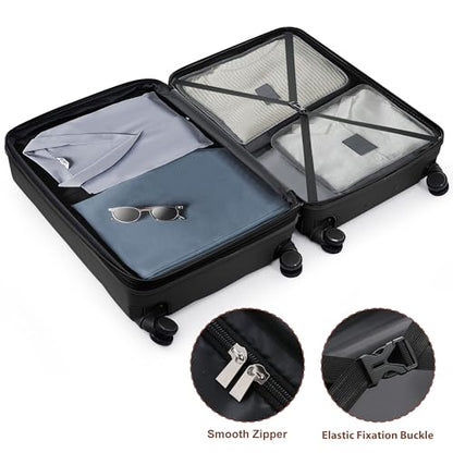 Hardshell Luggage Sets, Lightweight Stripes Suitcases with Spinner Wheels, Black Black - color: Black Black, size: 20/24/28 Inch