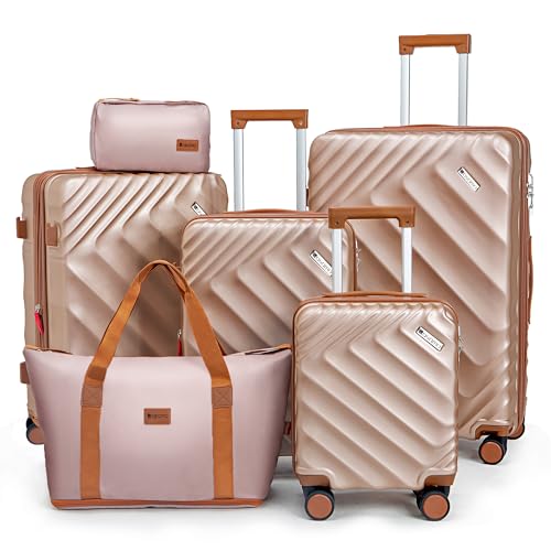 Rosamo 6-Piece Hard Shell Expandable Luggage Set, Airline Approved Carry-On - color: Pink