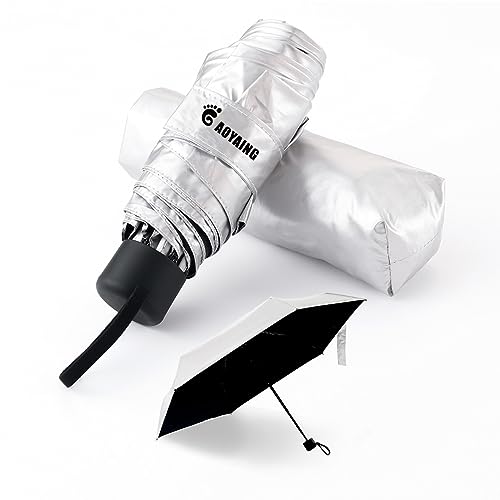 GAOYAING Small Mini Umbrella with Case Light Compact Design Perfect for Travel Lightweight Portable Parasol Outdoor Sun&Rain Umbrellas 34 Inches - color: Sliver
