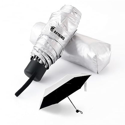 GAOYAING Small Mini Umbrella with Case Light Compact Design Perfect for Travel Lightweight Portable Parasol Outdoor Sun&Rain Umbrellas 34 Inches - color: Sliver
