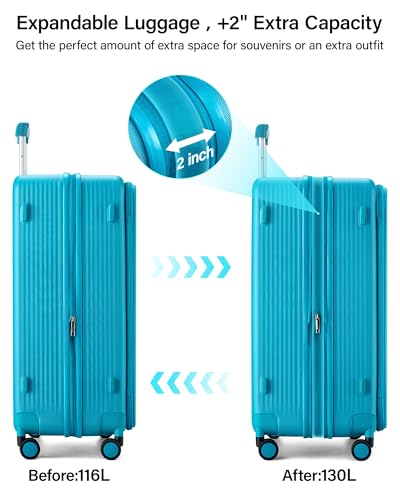Hanke Top Opening 28" Large Luggage Expandable Hard Shell Caribbean Blue - color: Caribbean Blue, size: 28 Inch EXT