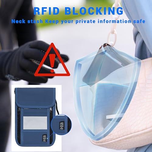 Travel Neck Wallet with RFID Blocking - color: PVC Dark Blue