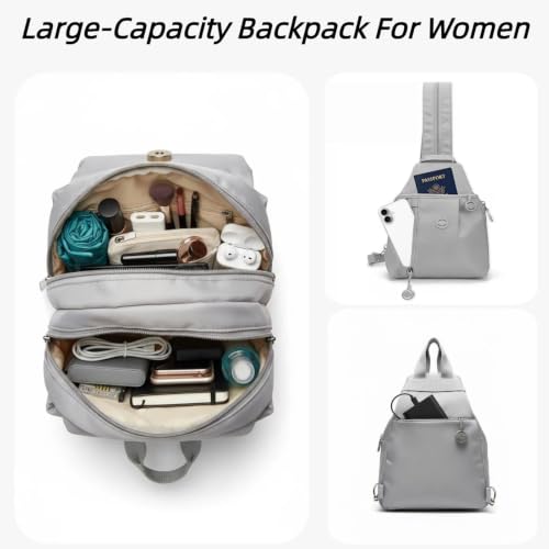 Oxford Anti Theft Backpack for Women,Pocket Multi Pocket Crossbody Bag. - color: Khaki