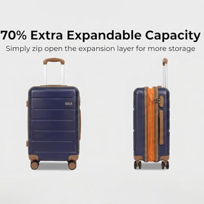3-Piece Luggage Set with Carry On Luggage Set 22x14x9 Airline Approved, ABS Hardside Suitcase with 8 Spinner Wheels & TSA Lock, Expandable Suitcase for Men & Women (20/TB/DB Navy) - color: Navy, size: (20/DB/TB)-Expandable