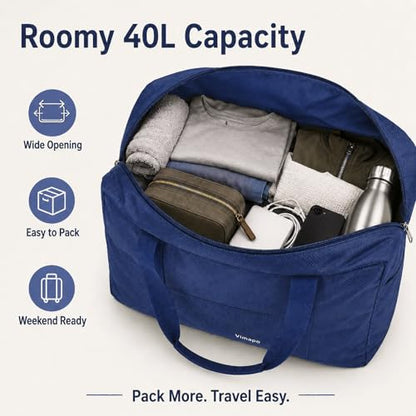 Foldable Travel Duffle Bag with Trolley Sleeve 40L Travel Bag - color: Blue