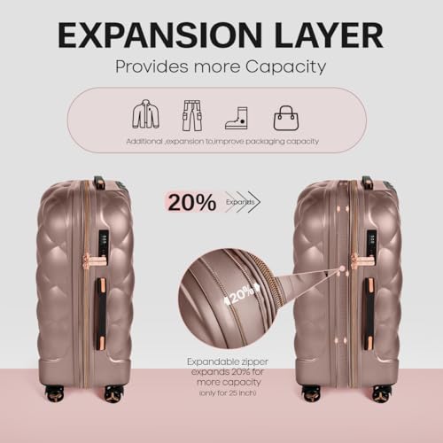 25'' Luggage,Expandable,PC Hardshell Suitcases w/Wheels - color: ROSEGOLD, size: 25 inch Single Piece