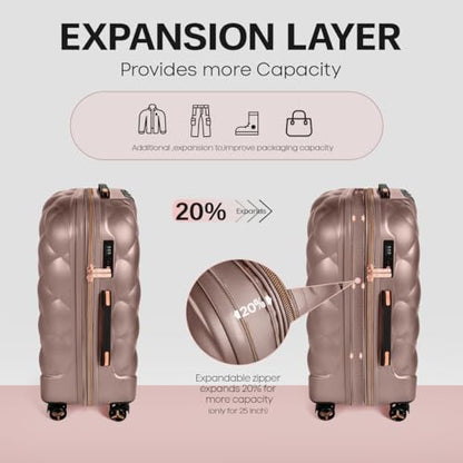 25'' Luggage,Expandable,PC Hardshell Suitcases w/Wheels - color: ROSEGOLD, size: 25 inch Single Piece