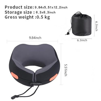 Travel Pillow, Memory Foam Neck Pillow for Airplanes, Includes Eye Mask & Ear Plugs, Ergonomic Design, 360° Support Stowable Pillows for Plane, Car, Train and Home, Black