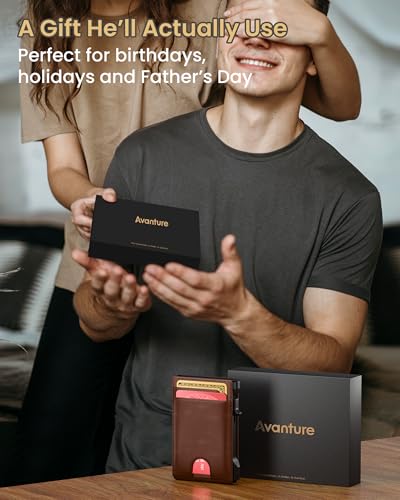 Wallet for Men Card Holder: Pop Up Card Case, Genuine Leather, Smart, RFID Blocking, Slim, Minimalist, Thin, Front Pocket - 12 Card Capacity, ID Window, Money Clip (Brown) - color: Brown