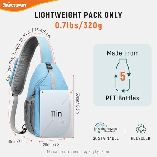 SKYSPER Sling Bag RFID Cross Body Bag Recycled Crossbody Backpack Travel Daypack - color: Skyblue