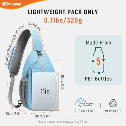 SKYSPER Sling Bag RFID Cross Body Bag Recycled Crossbody Backpack Travel Daypack - color: Skyblue