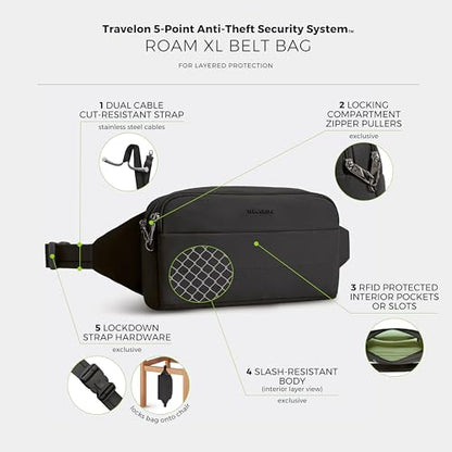 Travelon Anti-Theft Roam XL Belt Bag - color: Black