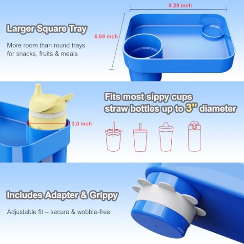 Car Seat Tray for Kids Toddlers Travel with 3-Inch Cup Holder & Dip Well - color: Blue
