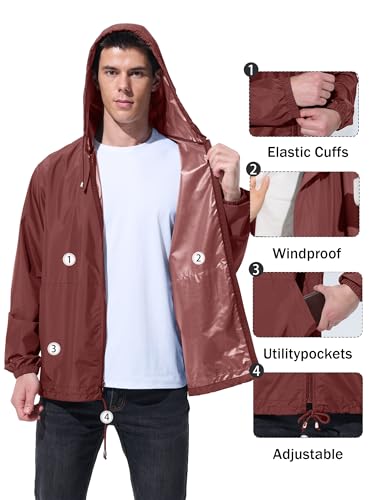 UIQUR Mens Rain Jacket Raincoat Waterproof Windbreaker - color: Red, size: XX-Large