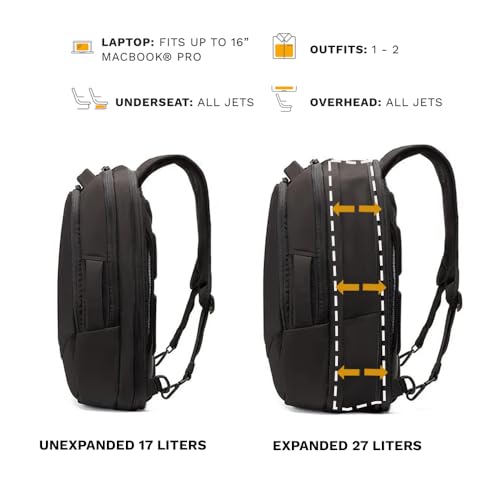 Knack Series 2 Small Travel Backpack 16-Inch Laptop, Expandable 17-27L - color: Black, size: Small Backpack