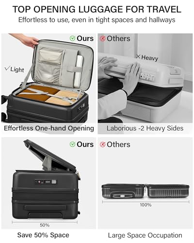 Hanke 24 Inch Expandable Checked Luggage, Medium Trunk Luggage - color: Jet Black, size: Expandable 24 Inch