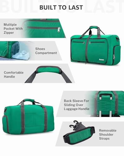 Gonex 100L Foldable Travel Duffle Bag with Shoe Compartment, Lightweight - color: Mint Green, size: 100L