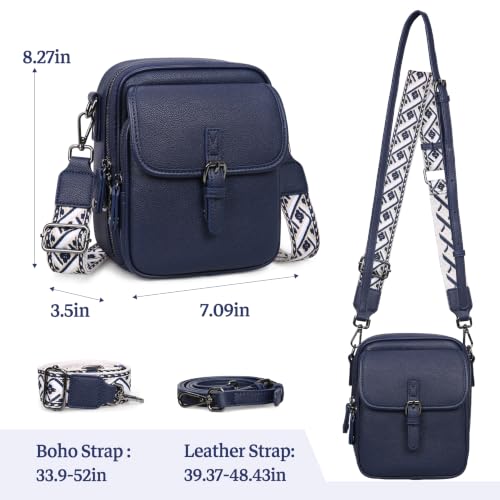 Leather Crossbody Bag for Women Small Anti Theft Messenger Purse - color: Dark Blue