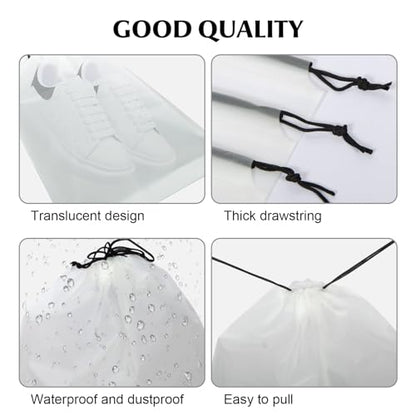 2 Pack Clear Drawstring Travel Shoe Bags, Large Size Transparent Storage Organizer for Men Women