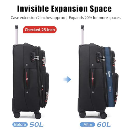 ROPLUS Softside Expandable Luggage with 4 Spinner Wheels, Durable Checked-Luggage Suitcase (Black, 25-Inch) - color: Black, size: 25-Inch