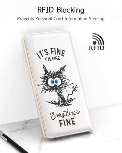 Womens Wallet, RFID Slim Wallet, Credit Card Holder Purse, Leather Bifold - color: Fine Cat