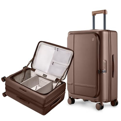 NINETYGO Medium Checked Luggage Flat Top Opening, 25 Inch, Coffee Journey - color: 02-Caramel Latte, size: Checked 25-Inch (Top Opening, 72L)