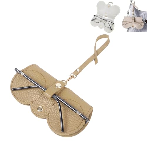Soft Leather Sunglasses Bag, Soft Leather Sunglasses Bag with Wrist Strap, Portable Glasses Case Holder Sunglasses Pouch - color: Coffee