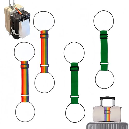 Adjustable Luggage Straps, 2pcs Green + 2pcs Rainbow - color: 2pcs green+2pcs rainbow