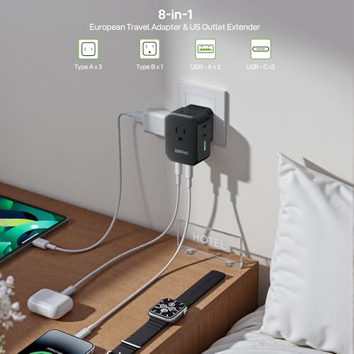 EPICKA PD 20W European Type C Travel Adapter, 2USB-A/2USB-C - style: Type C-for most Europe(Black)
