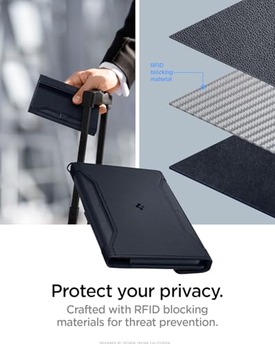 Spigen Life Passport Card Cover Holder, RFID Blocking - color: Navy Blue